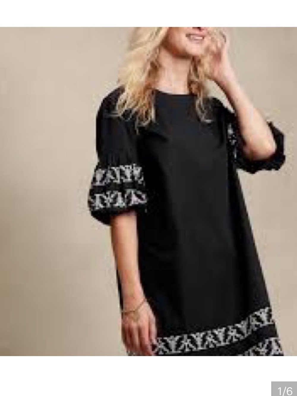 Banana Republic is a Black Embroidered Puff-Sleeve Women's Dress Large NWT